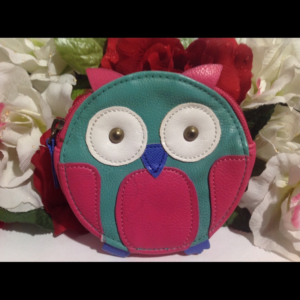 Owl Face Coin Purse Multi-Color Faux Leather